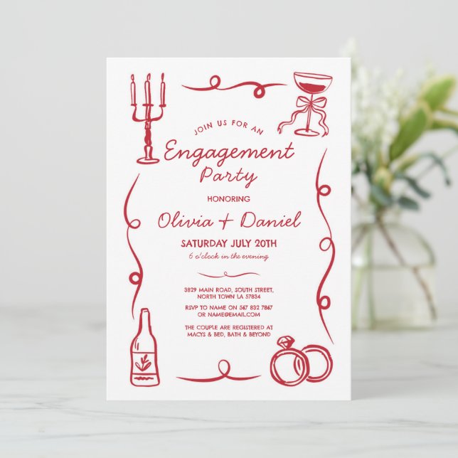 Invitation Main Whimsical de la partie d'engagement tirée Fra (Debout devant)