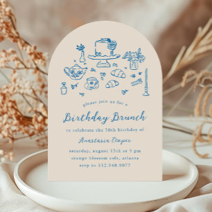Invitation Main Whimsical dessinée Anniversaire Brunch Tea Pa