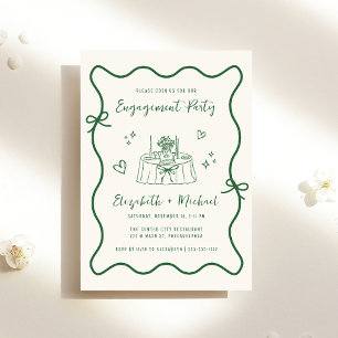 Invitation Main Whimsical tiré Green Cream Engagement Party