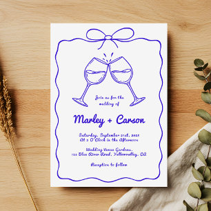 Invitation Main Whimsical tiré Quirky Royal Blue Mariage