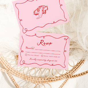 Invitation Main Whimsical tiré rose et rouge mariage RSVP