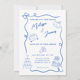 Invitation Main Whimsical Tirée Bleu Mariage Quirky