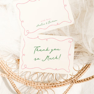 Invitation Main Whimsical tirée rose et Merci vert