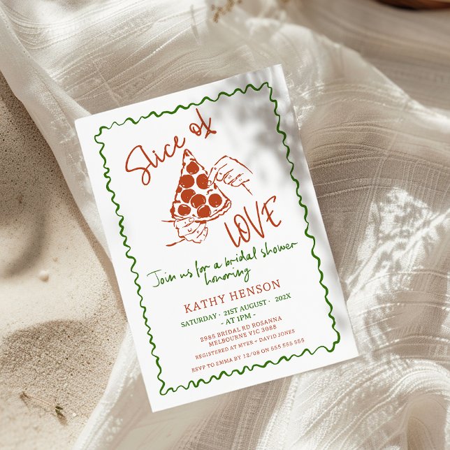 Invitation Main Whimsical Tirée tranche De Fête des mariées D (Slice Of Love Bridal Shower Invitation, Whimsical Love Bridal Shower Invitation, Pizza Slice Drawn)
