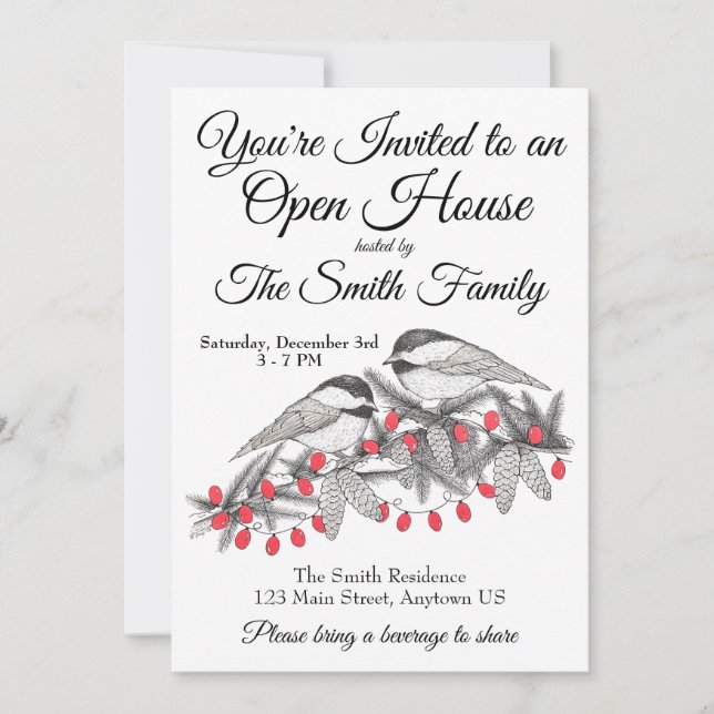 Invitation Maine Chickadee Bird hiver Noël Vacances Neige (Devant)