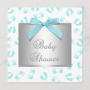 Invitation Mains Pieds De Bébé Bleu Sarcelle Baby Shower