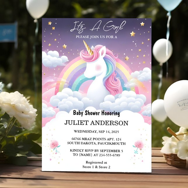 Invitation Maintenant Glow Space Royal Pony Unicorn Baby Girl (Créateur téléchargé)
