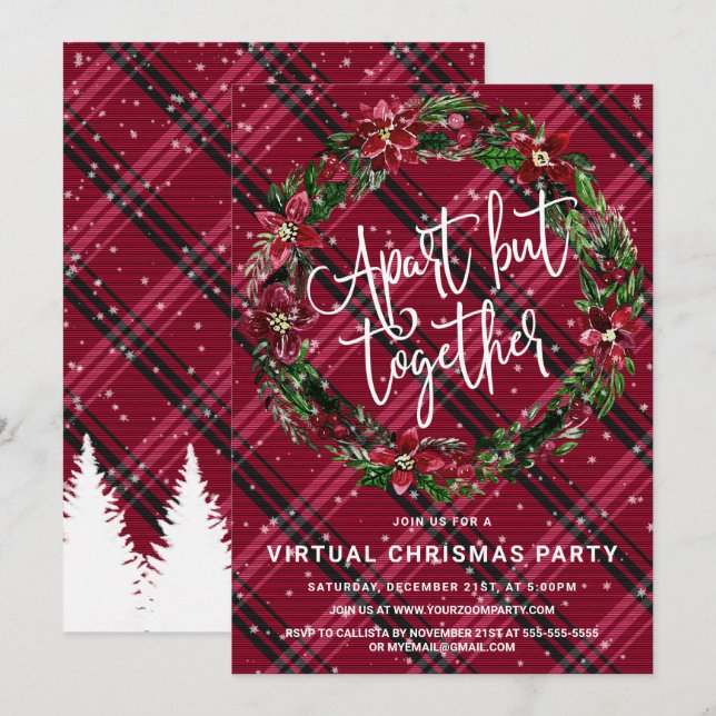 Invitation Mais Ensemble Floral Wreath Flannel Noël (Devant / Derrière)