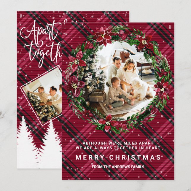 Invitation Mais Ensemble, Wreath Flannel Photo Noël (Devant / Derrière)