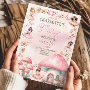 Invitation Maison Champignon Fée Rose Anniversaire Premier