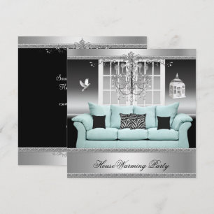 Invitation Maison Chandelier de fête de réveil Turquoise Silv