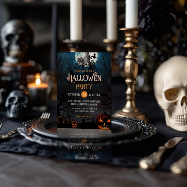 Invitation Maison Chasse Orange & BlancInvitation du parti Ha (Créateur téléchargé)