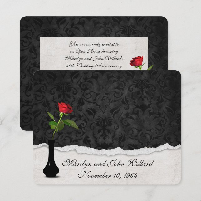 Invitation Maison de mariage Rose Rouge Ouverte (Devant / Derrière)
