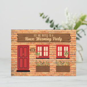 Invitation Maison en brique avec la porte rouge Maison de cha