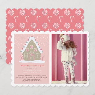 Invitation Maison en pain d'épice décorant rose photo d'anniv