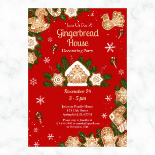 Invitation Maison en pain d'épice Parti Décoration Rouge & Ve