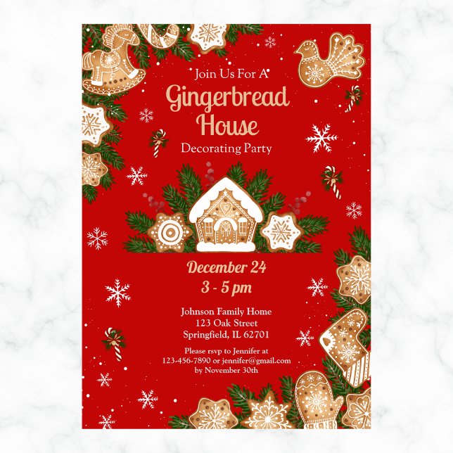 Invitation Maison en pain d'épice Parti Décoration Rouge & Ve (Créateur téléchargé)