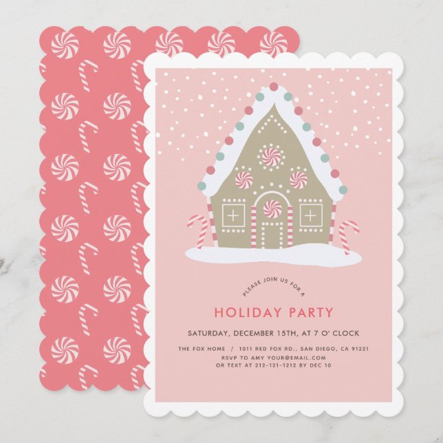 Invitation Maison en pain d'épice Pink Fête (Devant / Derrière)