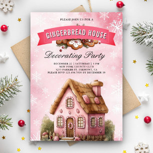 Invitation Maison en pain d'épice rose décorant la fête de No