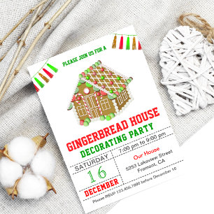 Invitation Maison en pain d'épice rouge et verte Fête de déco