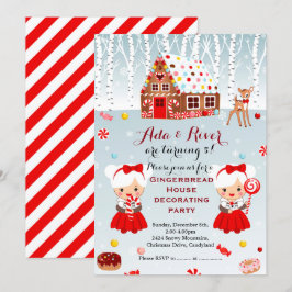Invitation Maison en pain d'épices Anniversaire Fête jumeaux 