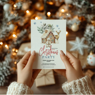 Invitation Maison en pain d'épices aquarelle avec ours polair