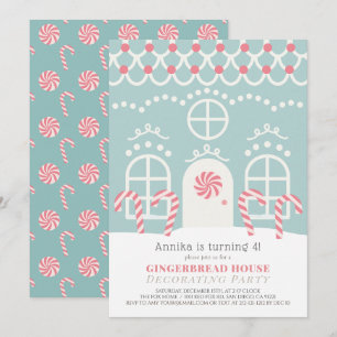 Invitation Maison en pain d'épices bleu décorer fête d'annive