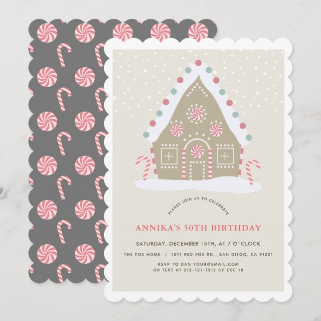 Invitation Maison en pain d'épices décorant Fête d'anniversai (Devant / Derrière)
