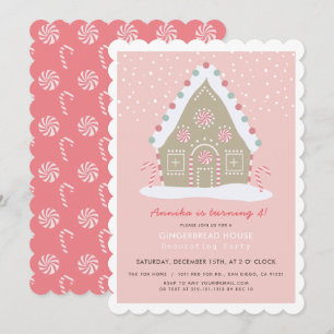Invitation Maison en pain d'épices décorant rose fête d'anniv