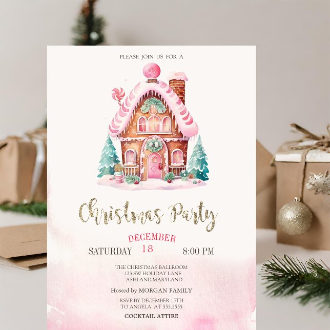 Invitation Maison en pain d'épices Noël rose (Créateur téléchargé)