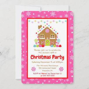 Invitation Maison en pain d'épices rose Fête de Noël