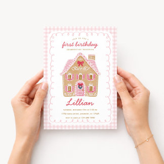 Invitation Maison en pain d'épices rose Prépa Noël Anniversai