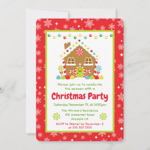 Invitation Maison en pain d'épices rouge fête de Noël