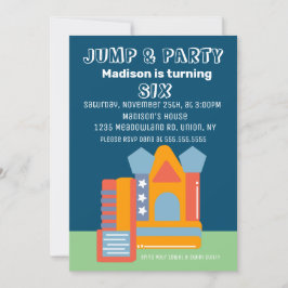 Invitation Maison Gonflable Anniversaire Bleu Sauter Rebonds