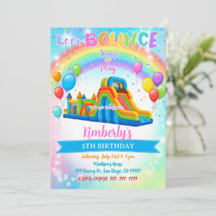 Invitation Maison Gonflable Fille Colorée Anniversaire Fête d