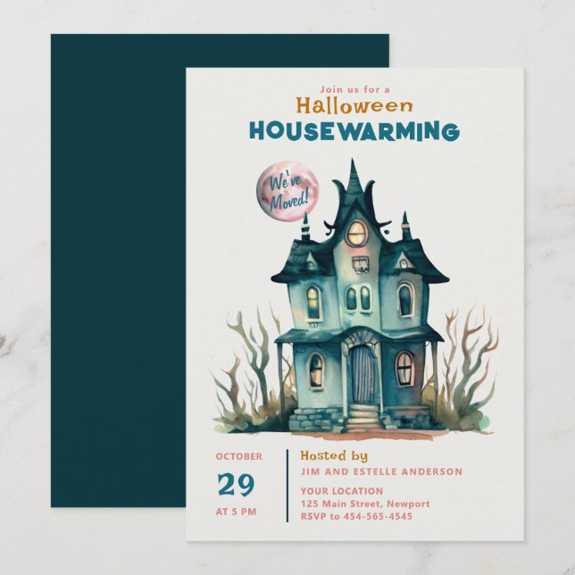 Invitation Maison Halloween Réchauffer Nouvelle Maison Rose L (Devant / Derrière)