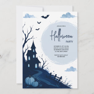Invitation Maison Hantée Bleue Soirée Halloween