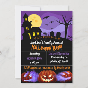 Invitation Maison hantée d'Halloween éffrayant et Citrouille