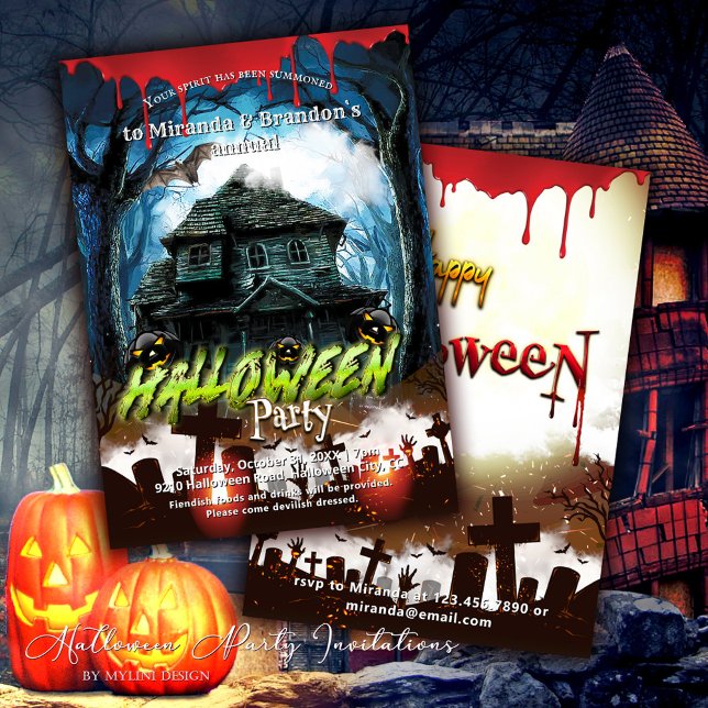 Invitation Maison hantée éffrayante et fête d'Halloween Citro (Créateur téléchargé)