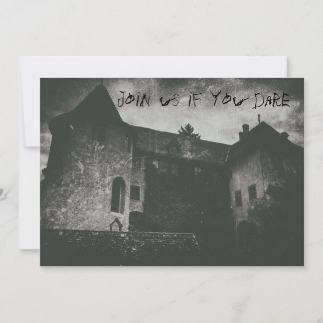 Invitation Maison Hantée Grungy Éffrayant Monochrome (Devant)