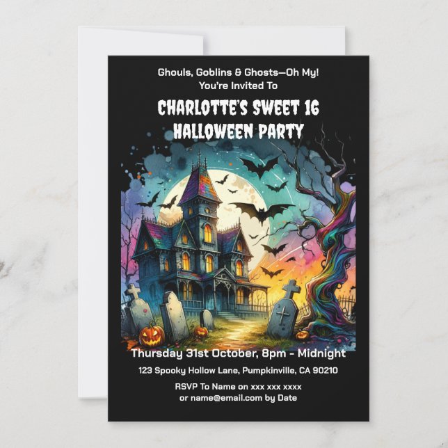 Invitation Maison hantée Halloween Sweet 16 fête d'anniversai (Devant)