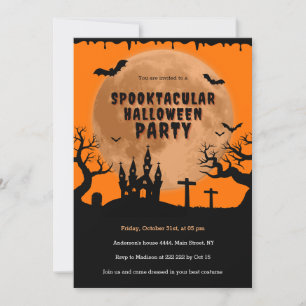 Invitation Maison hantée Orange Lune Halloween