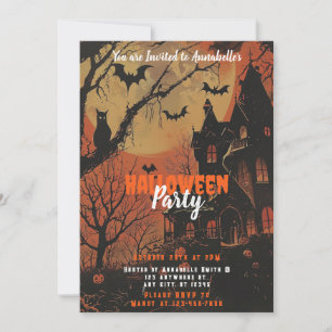 Invitation Maison Hantée Pleine Lune Citrouilles Soirée Hallo