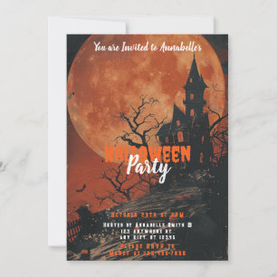 Invitation Maison Hantée Pleine Lune Citrouilles Soirée Hallo