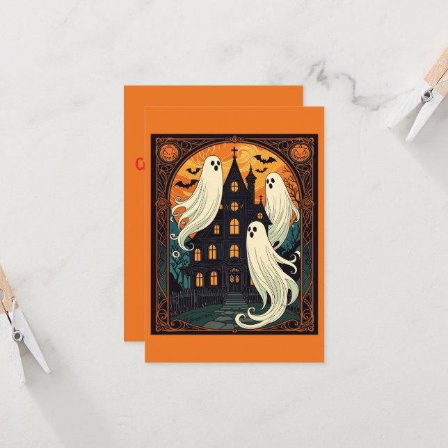 Invitation Maison hantée - Rue Ombres foncées (Devant/Arrière en situation)