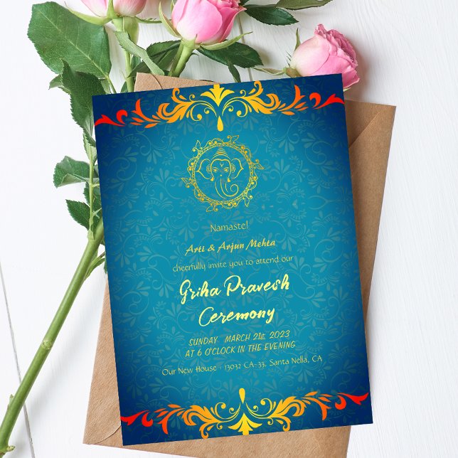 Invitation Maison hindou Réchauffement Griha Pravesh Golden G (Créateur téléchargé)