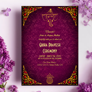 Invitation Maison hindou Réchauffement Griha Pravesh Golden M