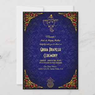Invitation Maison hindou Réchauffement Griha Pravesh Golden M