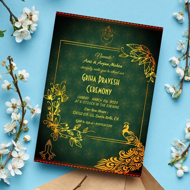Invitation Maison hindou Réchauffement Griha Pravesh Golden P (Créateur téléchargé)