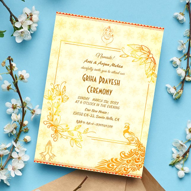 Invitation Maison hindou Réchauffement Griha Pravesh Golden P (Créateur téléchargé)